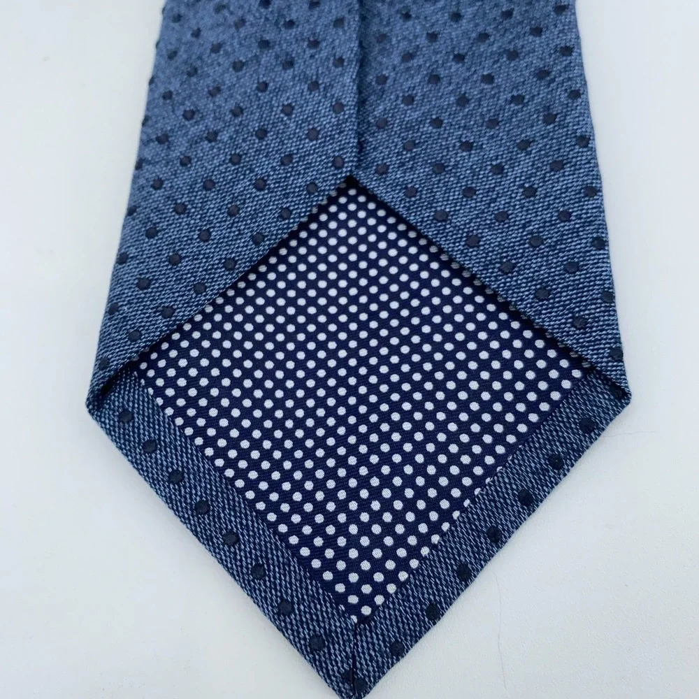 Eton Tie Mens One Size Navy Blue Polka Dot Silk Classic Necktie‎ Italy Made NWT